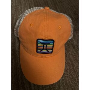 RARE VINTAGE Gemini Rainbow Stripe Logo Mesh Trucker Hat‎ Baseball Cap Orange